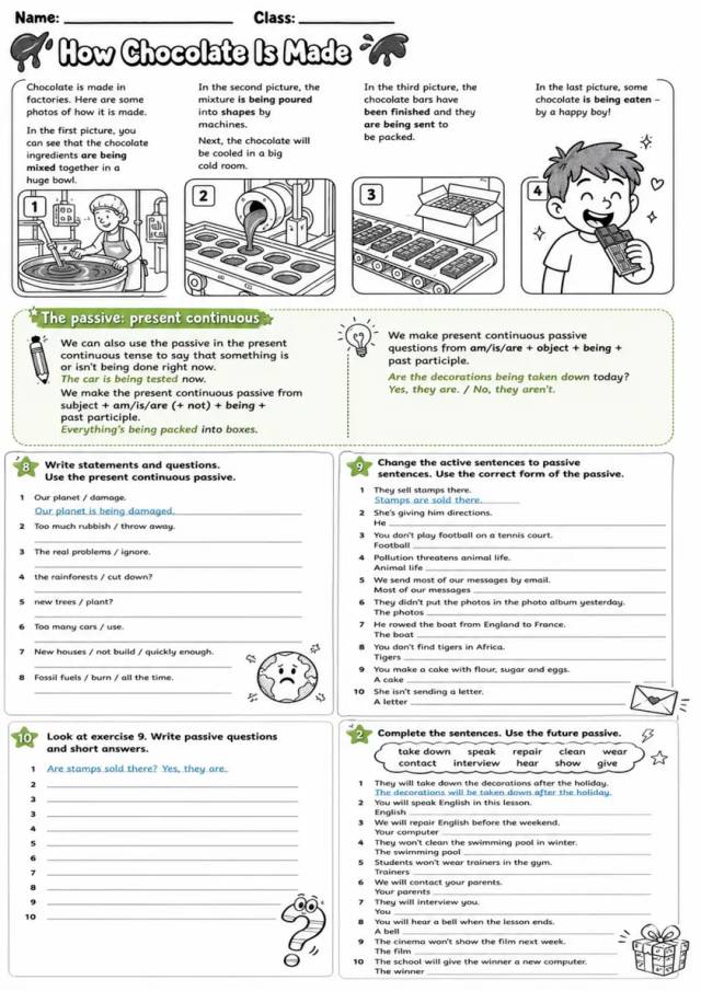 How Chocolate Is Made: Passive Voice 8 | Grades 5-6 Grammar Worksheet grades 5 6 printable PDF preview