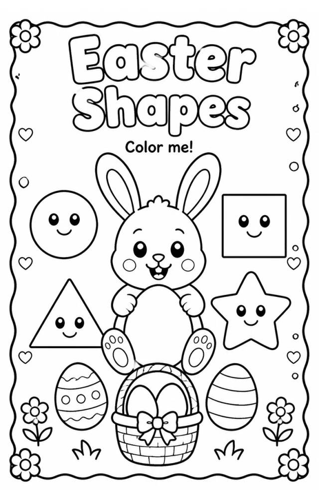 Easter Shapes Coloring Page — free printable Grade 1 Math worksheet