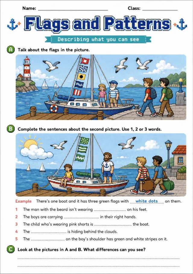 Cambridge Flyers - Flags and Patterns | Free Worksheet primary printable PDF preview