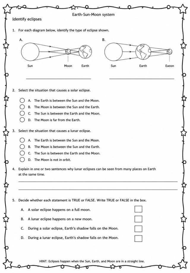 Identify eclipses — free printable Middle School Science worksheet