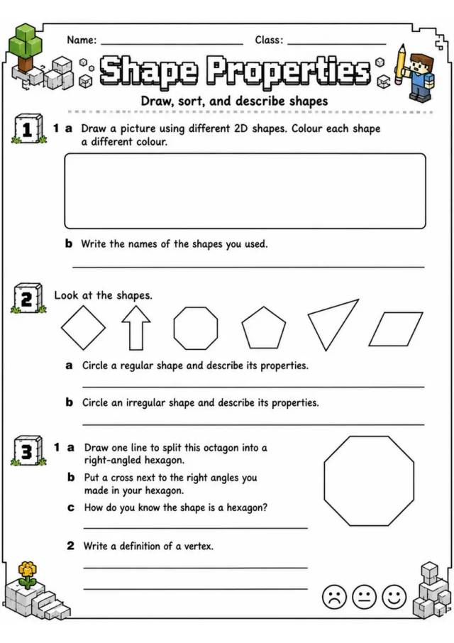 Shape Properties - Grade 3 Math Worksheet grade 3 printable PDF preview
