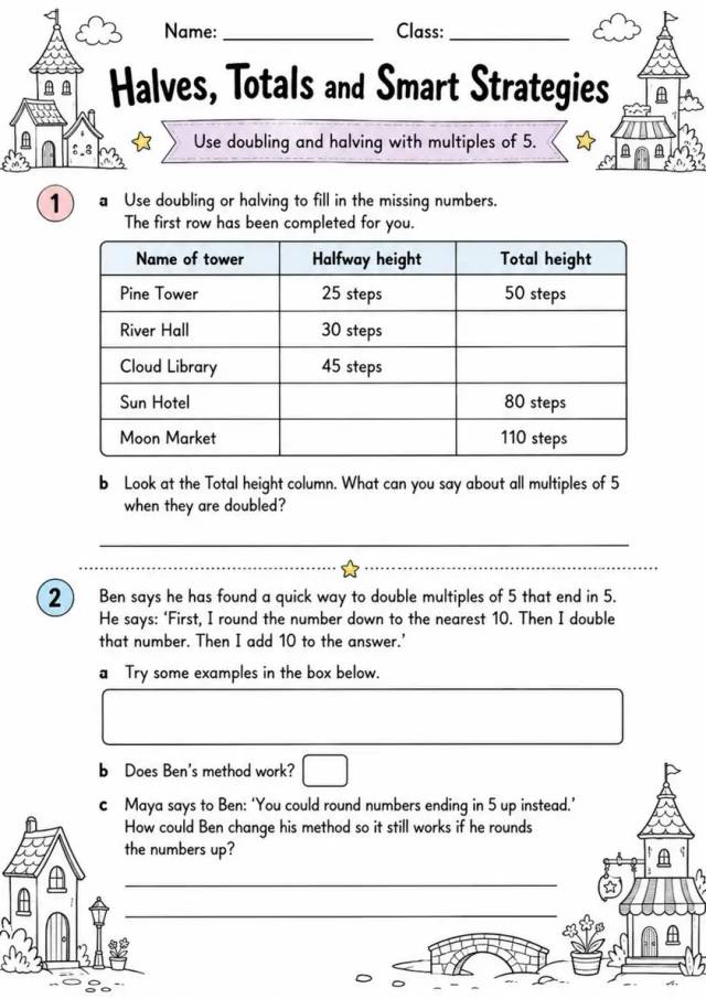 Halves, Totals and Smart Strategies - Grade 3 Math Worksheet grade 3 printable PDF preview