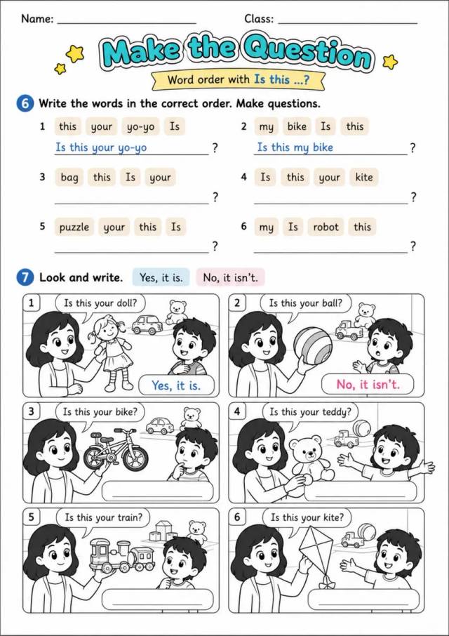 Is This? Question Word Order | Grade 1 Grammar Worksheet grade 1 printable PDF preview
