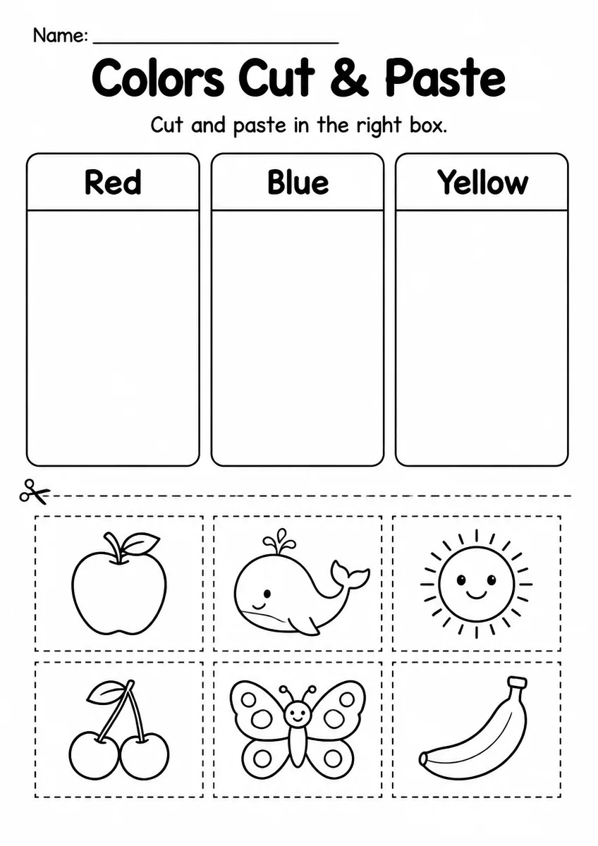 Colors cut & paste worksheet for Grade 1