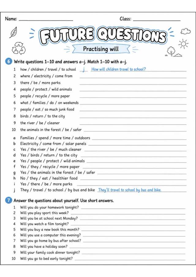 Future Questions | Grade 5 Grammar Worksheet grade 5 printable PDF preview