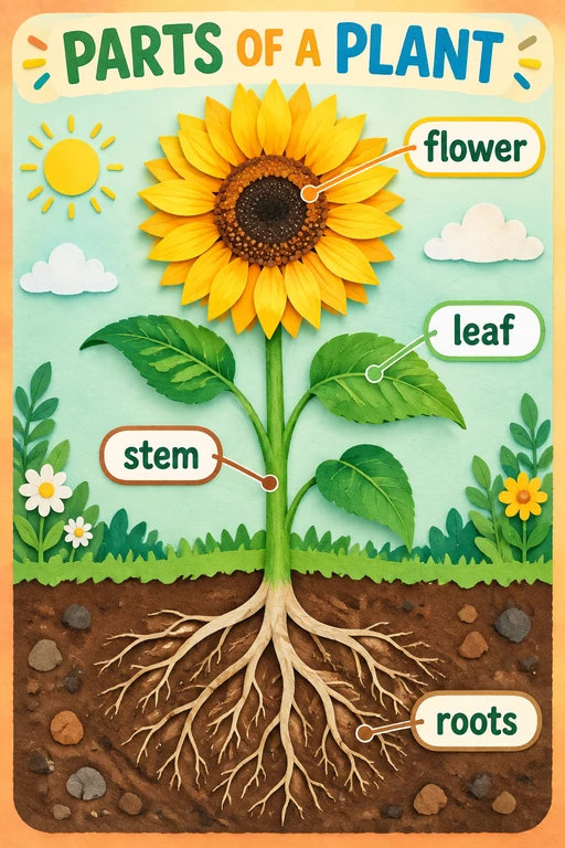Cut-Paper Sunflower Parts of a Plant Poster