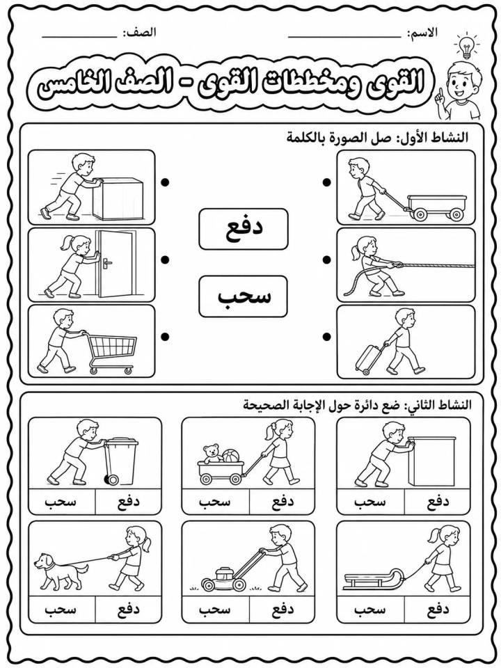 القوى ومخططات القوى - الصف الخامس - ورقة عمل علوم عربية PDF للطلاب