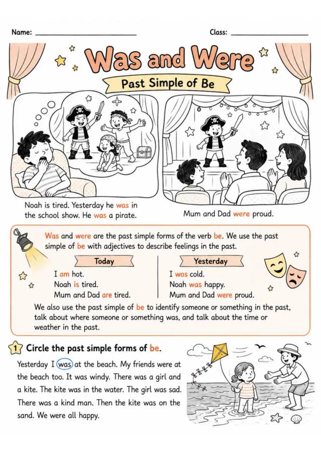 Was And Were | Grades 2-3 Grammar Worksheet grades 2 3 printable PDF preview