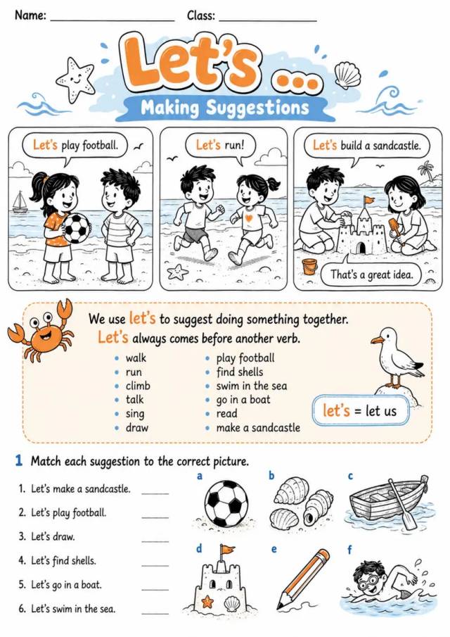 Let's Make Suggestions | Grade 1 Grammar Worksheet grade 1 printable PDF preview
