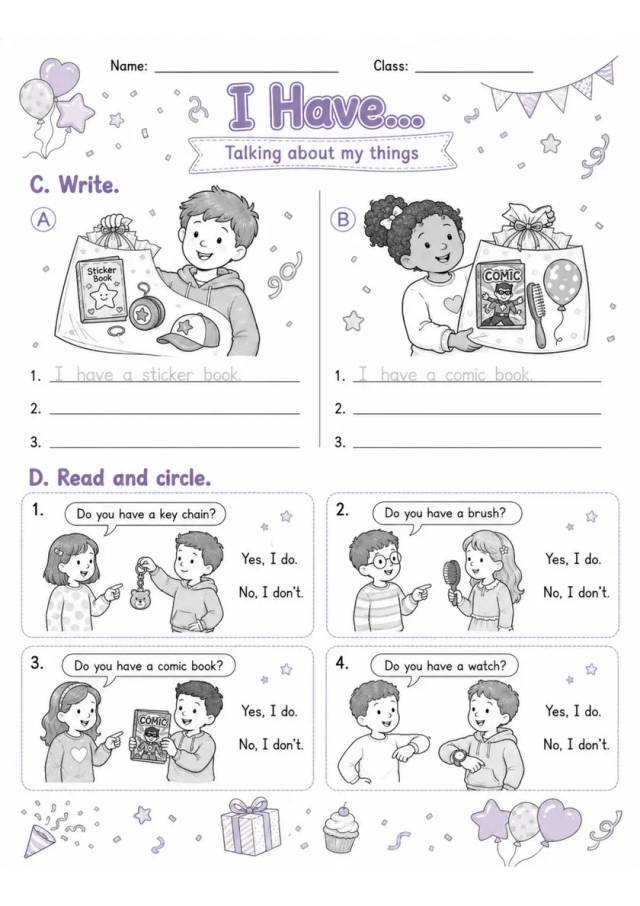 I Have... | Grades 2-3 English Language Arts Worksheet grades 2 3 printable PDF preview