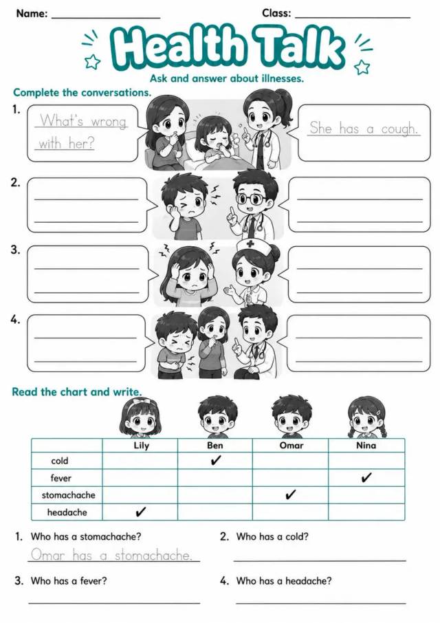 Health Talk | Grade 2 English Language Arts Worksheet grade 2 printable PDF preview