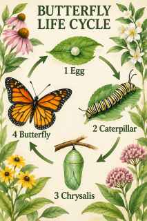 Botanical Watercolor Butterfly Life Cycle Poster