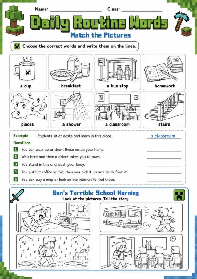Cambridge MOVERS - Daily Routine Words | Free Worksheet primary printable PDF preview