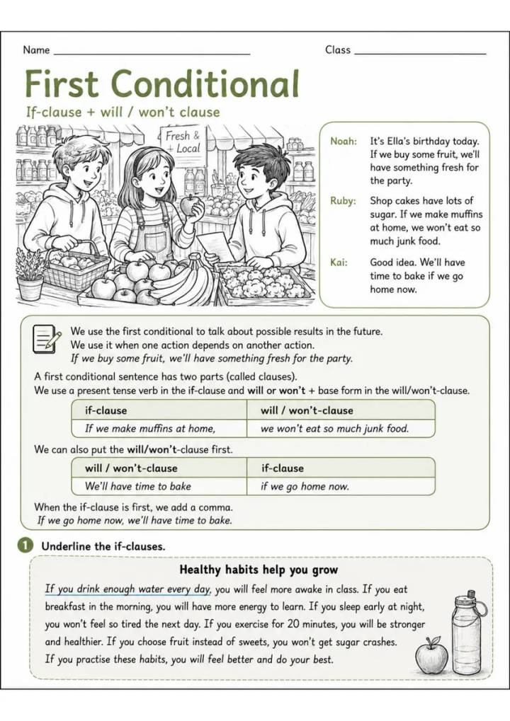 First Conditional Pack - 6 Worksheets | Grade 5 grade 5 printable PDF preview
