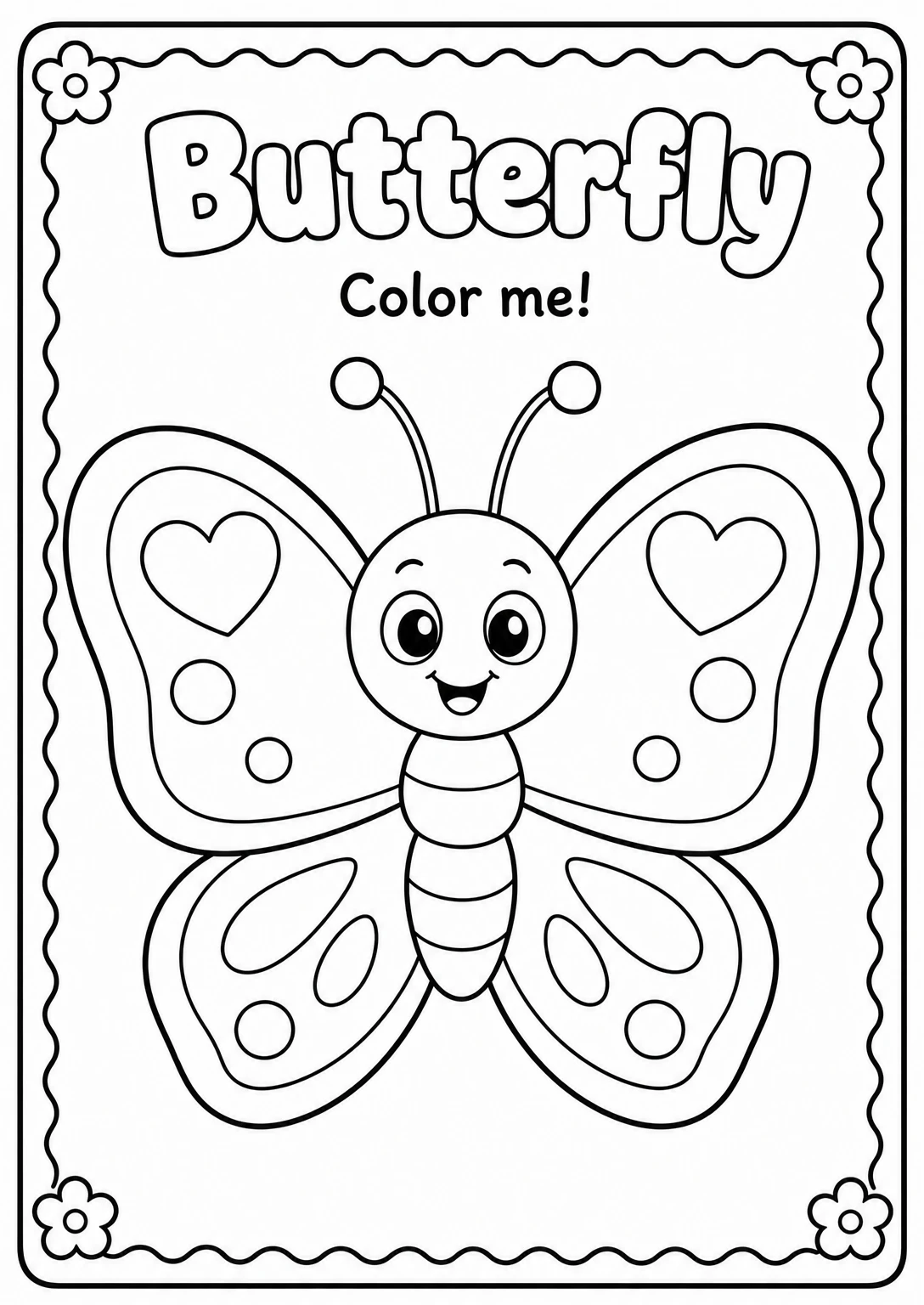 Butterfly Coloring Pages — free printable Kindergarten Art worksheet
