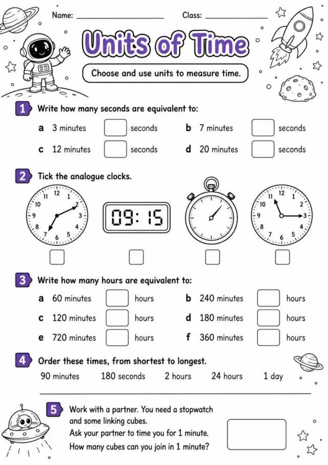 Units of Time - Grade 3 Math Worksheet grade 3 printable PDF preview