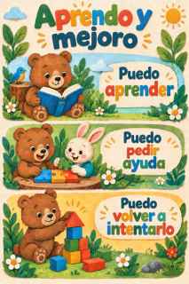 Póster Aprendo y mejoro en un jardín de papel recortado