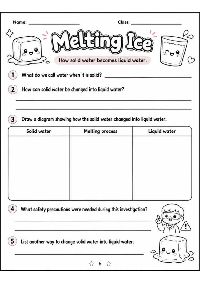 Melting Ice - Grade 3 Science Worksheet grade 3 printable PDF preview