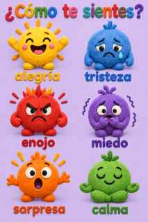 Lámina de emociones con personajes de fieltro