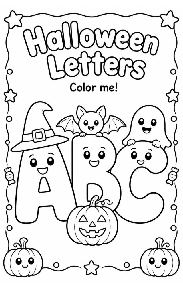 Halloween Letters Coloring Page — free printable Grade 1 English & Reading worksheet