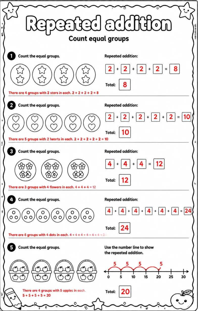 Answer key for Count equal groups — free printable Math worksheet