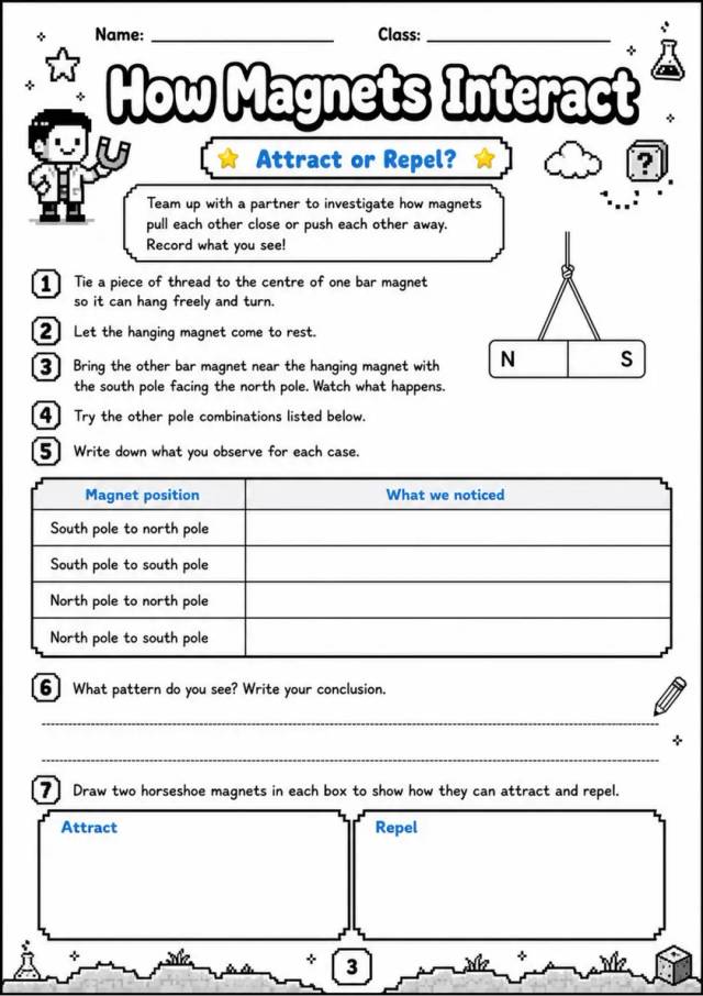 How Magnets Interact - Grade 3 Science Worksheet grade 3 printable PDF preview