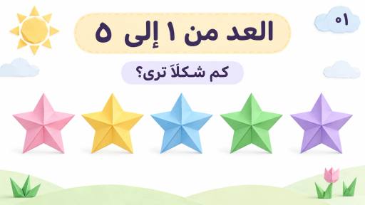 غلاف عرض الرياضيات المصور لمرحلة ما قبل المدرسة لتعلّم العد من ١ إلى ٥