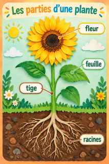 Affiche des parties d’une plante, tournesol en papier découpé
