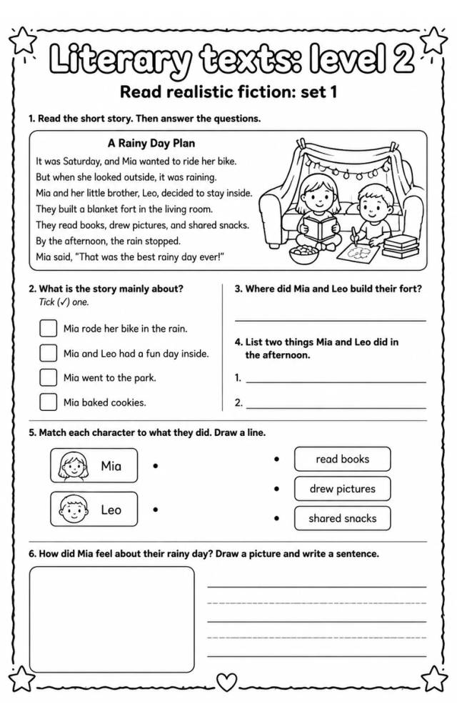 Read realistic fiction: set 1 — free printable Reading strategies English worksheet