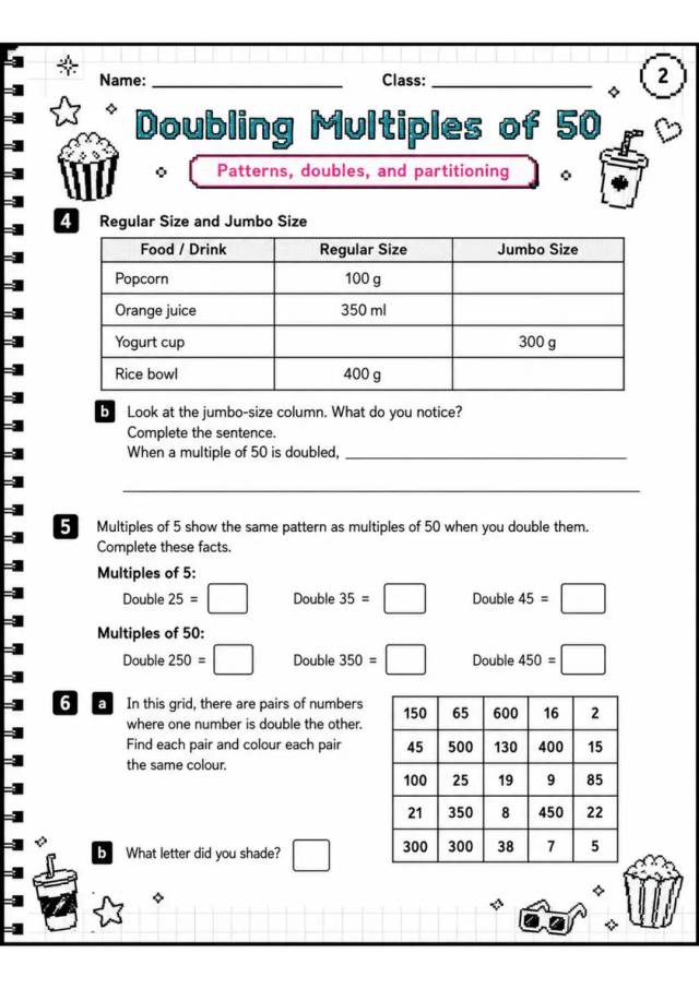 Doubling Multiples of 50 - Grade 3 Math Worksheet - grade 3 Printable independent practice grade 3 printable PDF preview