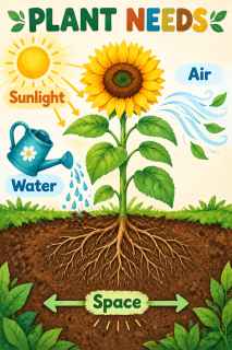 Botanical Gouache Sunflower Plant Needs Poster