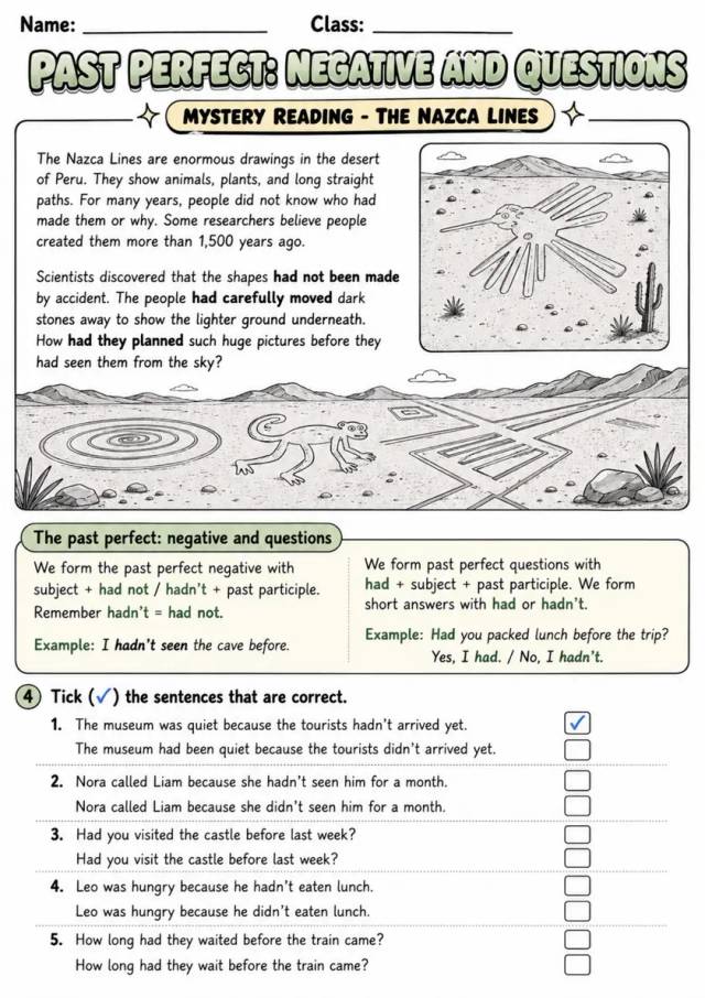 Past Perfect: Negative And Questions | Grades 5-6 Grammar Worksheet grades 5 6 printable PDF preview