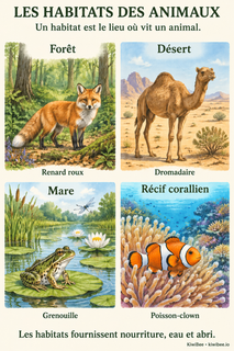 Les habitats des animaux : affiche illustrée