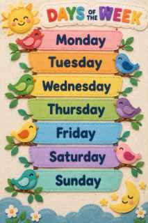 Embroidered Felt Days of the Week Poster