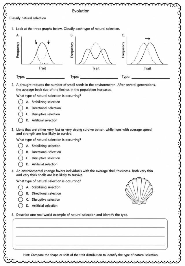 Classify natural selection — free printable High School Science worksheet