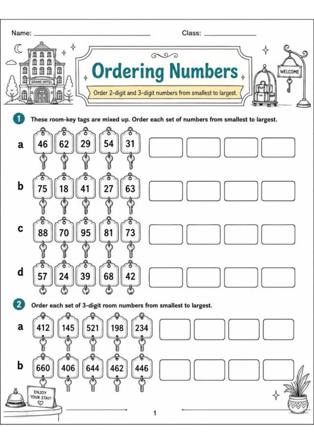 Ordering Numbers - Grade 3 Math Worksheet - grade 3 Printable independent practice grade 3 printable PDF preview
