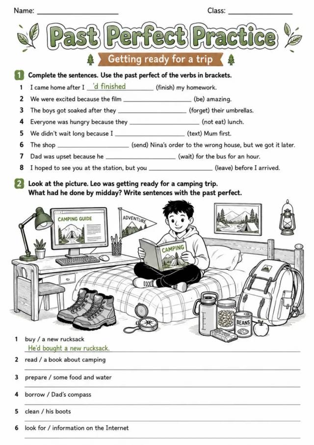 Past Perfect Practice | Grades 5-6 Grammar Worksheet grades 5 6 printable PDF preview