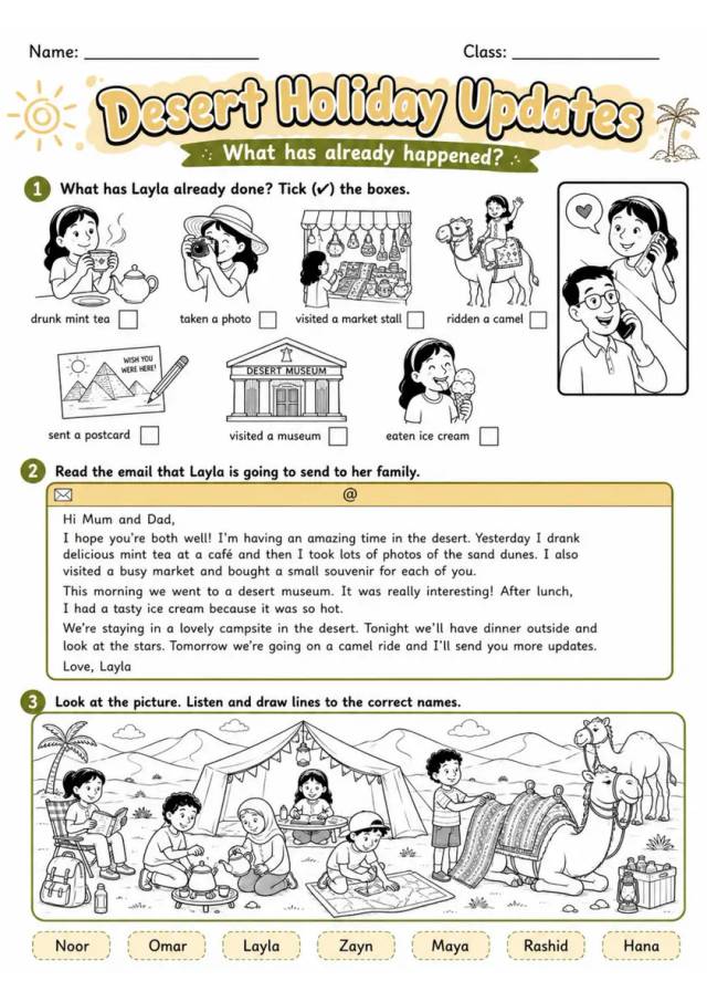 Cambridge Flyers - Desert Holiday Updates | Free Worksheet primary printable PDF preview