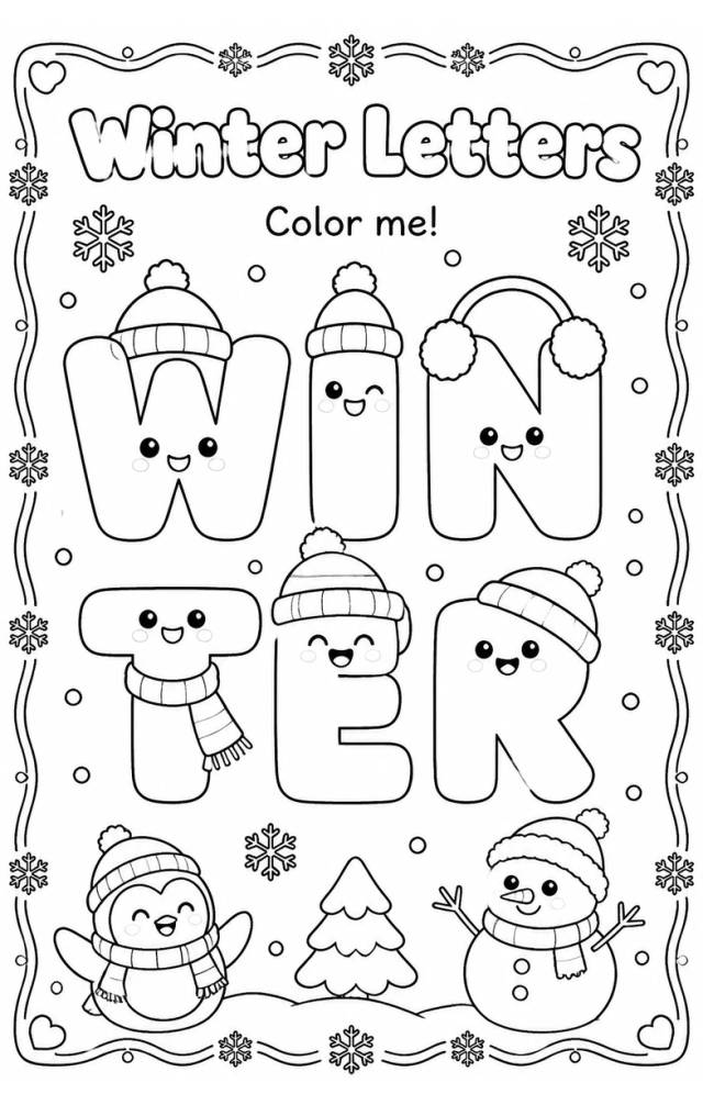 Winter Letters Coloring Page — free printable Pre-K English & Reading worksheet