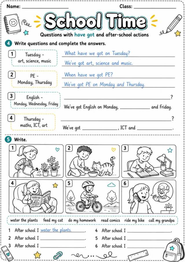 School Time | Grades 2-3 Grammar Worksheet grades 2 3 printable PDF preview