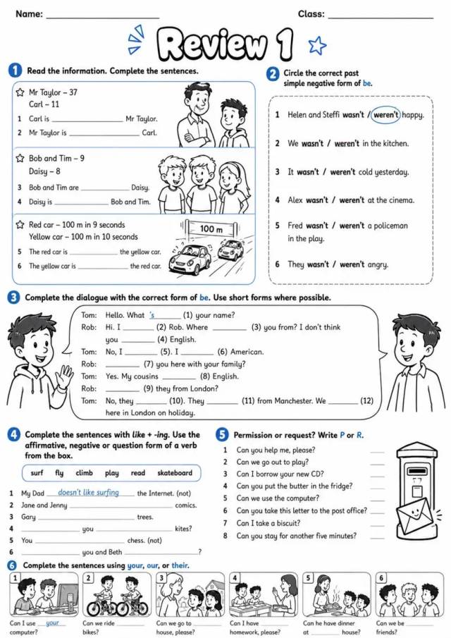 Review 1 | Grades 3-4 Grammar Worksheet grades 3 4 printable PDF preview
