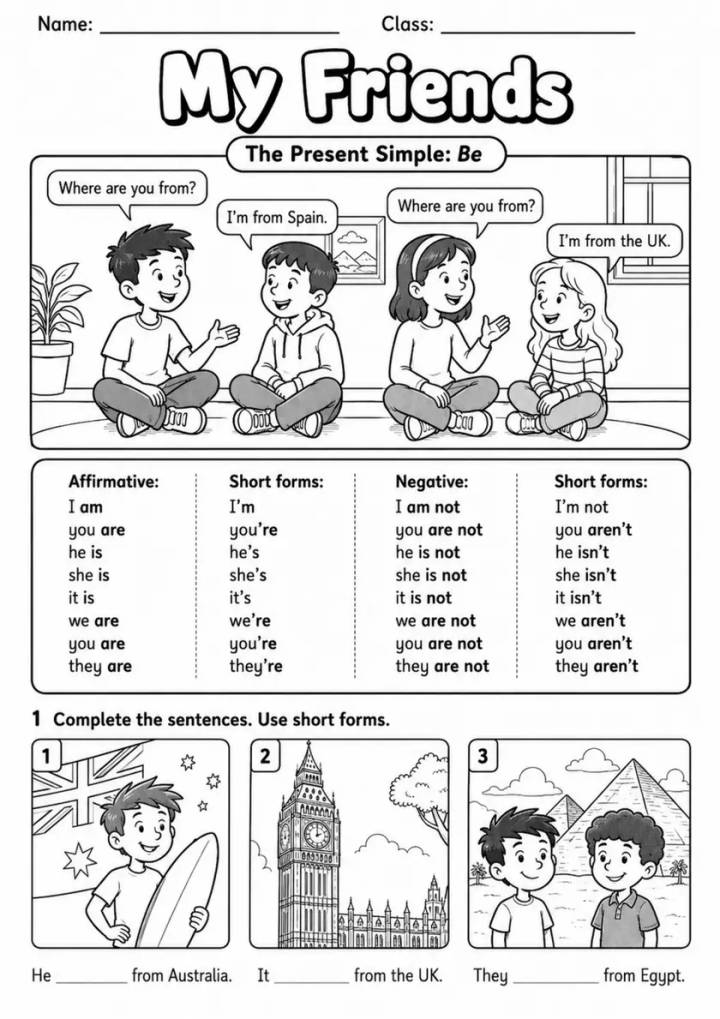Present Simple Be Pack - 3 Worksheets | Grades 3-4 Grammar grades 3 4 printable PDF preview