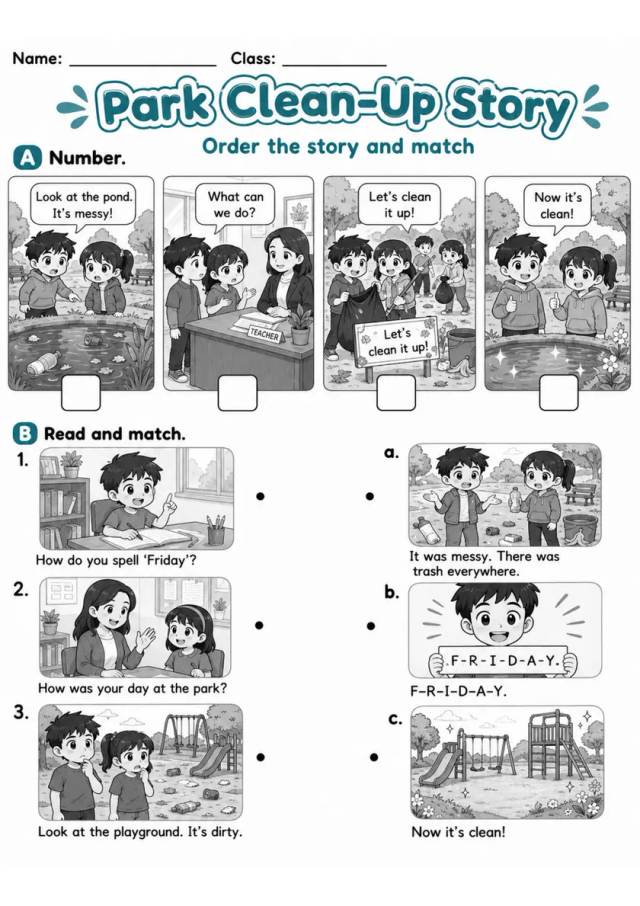 Park Clean-Up Story | Grade 2 Reading Worksheet grade 2 printable PDF preview