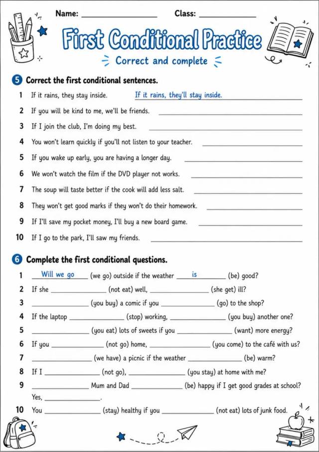 First Conditional Practice 2 | Grade 5 Grammar Worksheet grade 5 printable PDF preview