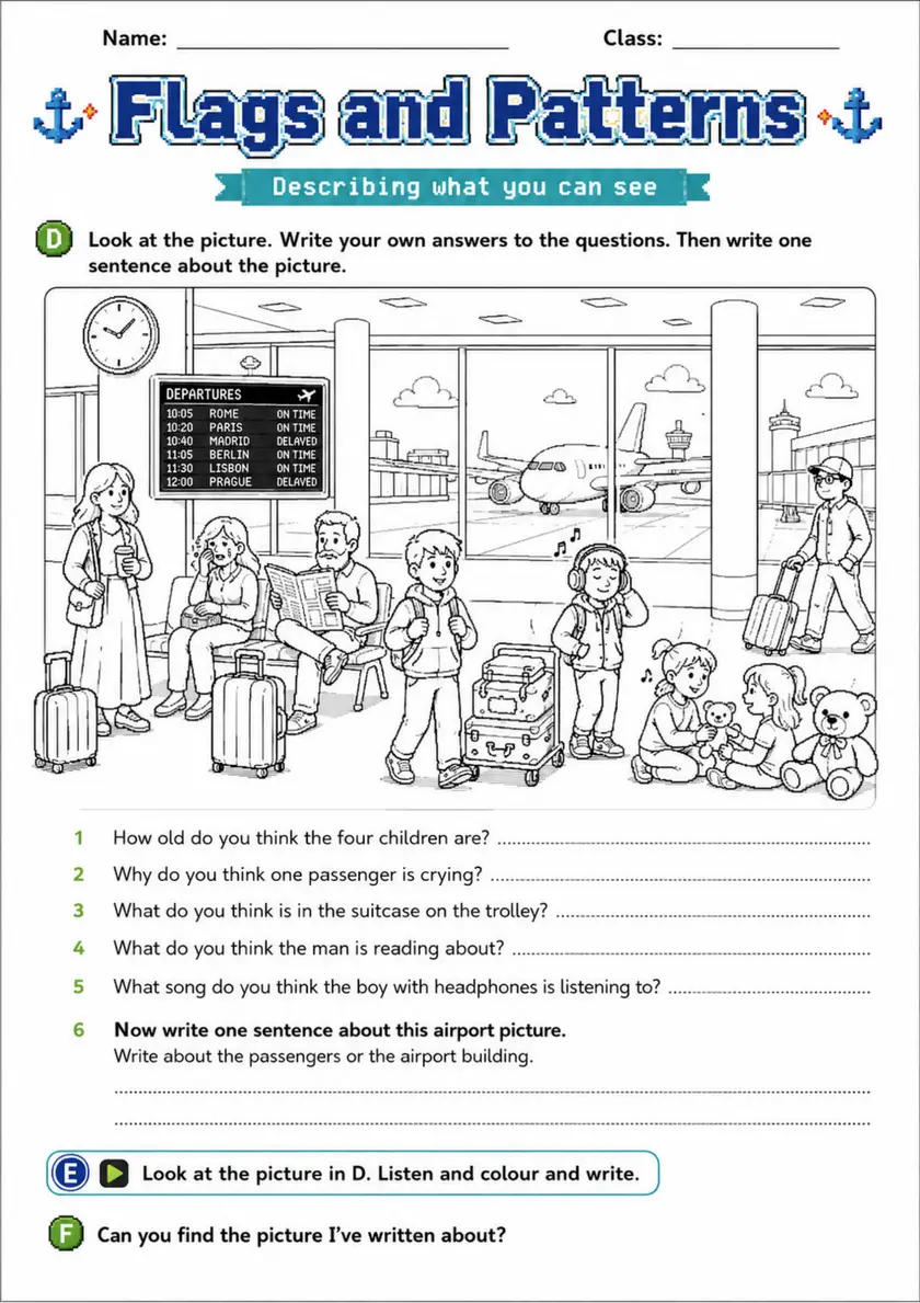 Cambridge Flyers - Flags and Patterns - Practice 2 | Free Worksheet primary printable PDF preview