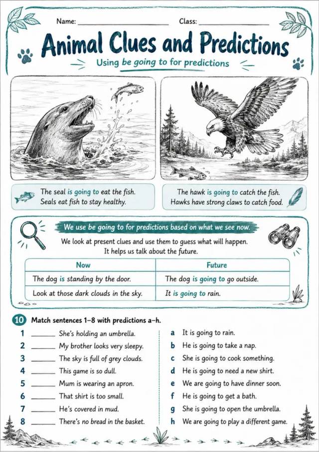 Animal Clues And Predictions | Grade 5 Grammar Worksheet grade 5 printable PDF preview
