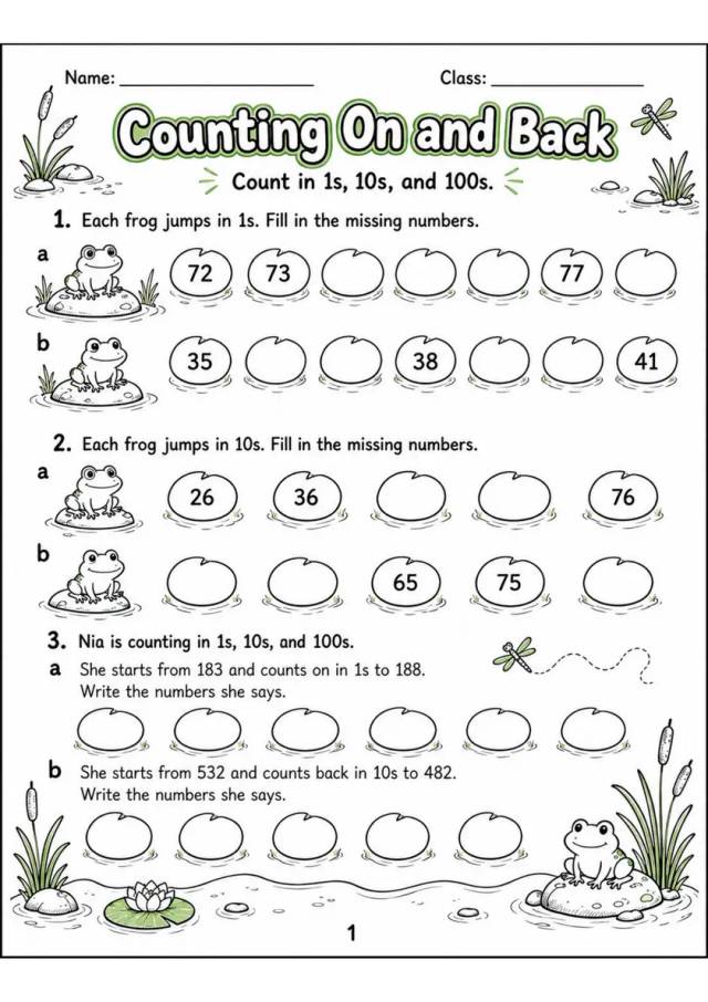 Counting On and Back - Grade 3 Math Worksheet - grade 3 Reading, explanation, and short-response questions grade 3 printable PDF preview