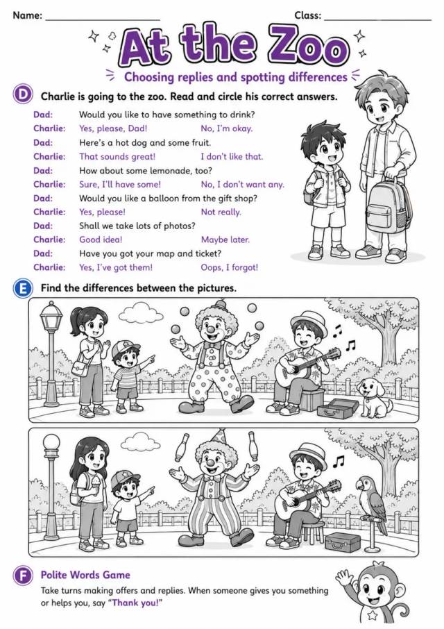 Cambridge MOVERS - At the Zoo | Free Worksheet primary printable PDF preview