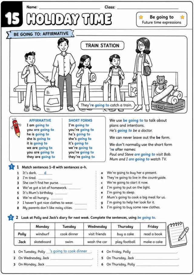 Be Going To Future: 15 Holiday Time | Grades 3-4 Grammar Worksheet grades 3 4 printable PDF preview