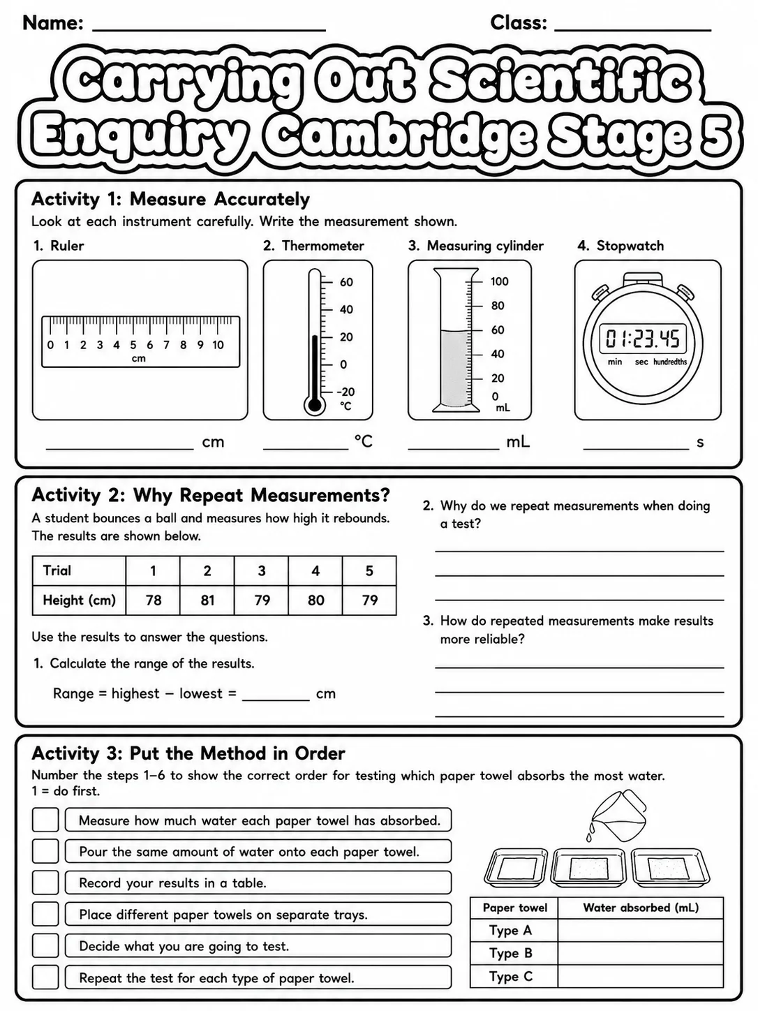 Carrying Out Scientific Enquiry Cambridge Stage 5 printable Cambridge Primary Science Stage 5 worksheet preview from KiwiBee